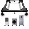 Washing Machine Stand Adjustable | Metal Trolley with Wheels for Home with 4 Anti Vibration Rubber Grips | Weight Upto 160 Kg | Also Suitable for Dishwasher | Black