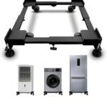 Washing Machine Stand Adjustable | Metal Trolley with Wheels for Home with 4 Anti Vibration Rubber Grips | Weight Upto 160 Kg | Also Suitable for Dishwasher | Black