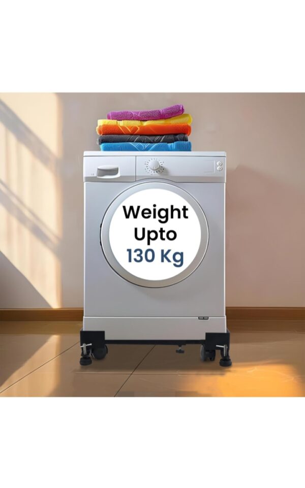 Washing Machine Stand Adjustable | Metal Trolley with Wheels for Home with 4 Anti Vibration Rubber Grips | Weight Upto 160 Kg | Also Suitable for Dishwasher | Black