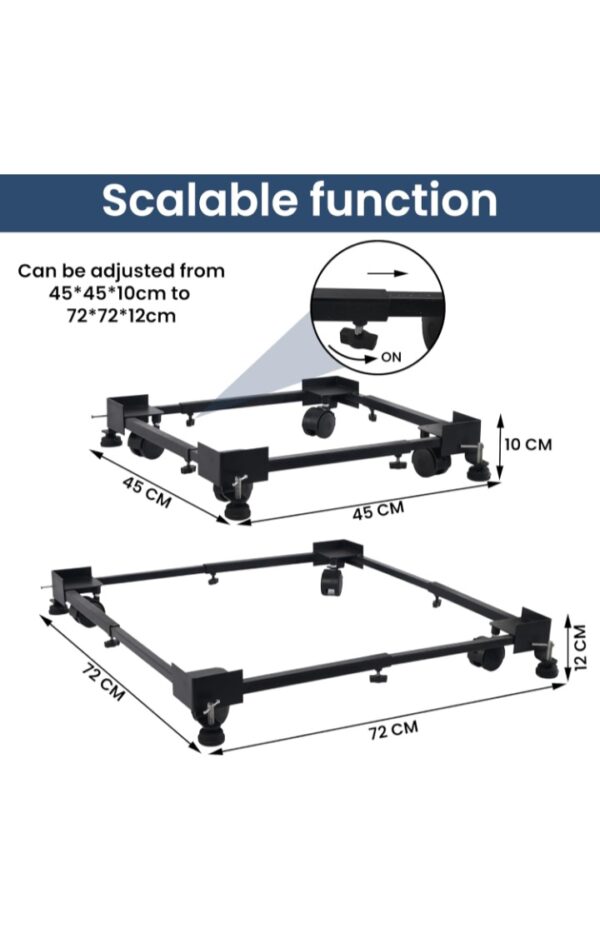 Washing Machine Stand Adjustable | Metal Trolley with Wheels for Home with 4 Anti Vibration Rubber Grips | Weight Upto 160 Kg | Also Suitable for Dishwasher | Black