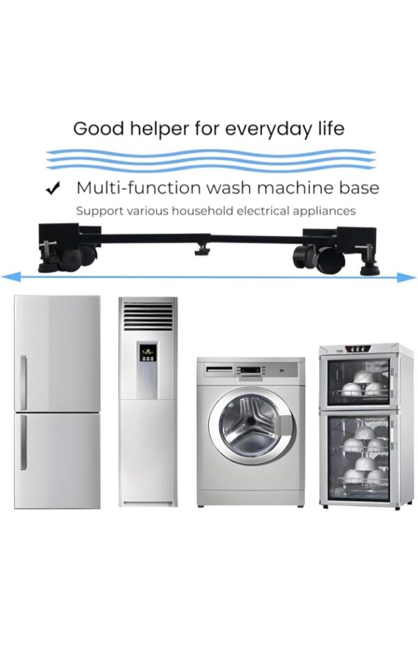 Washing Machine Stand Adjustable | Metal Trolley with Wheels for Home with 4 Anti Vibration Rubber Grips | Weight Upto 160 Kg | Also Suitable for Dishwasher | Black