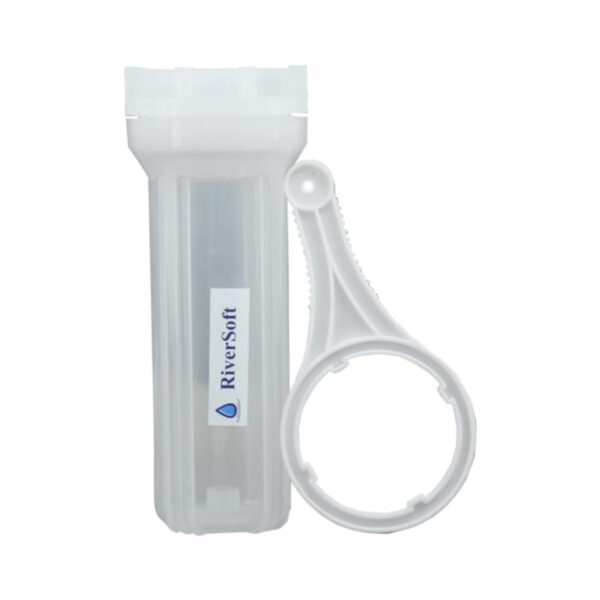 InShot_20260804_053421858 RO Prefilter Semi-Transparent Housing with Inbuilt Mounting Clamp (Semi-Transparent, PP) (Housing Only), 1 Piece