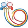 Refrigerant Manifold Gauge Set | Compatible with R12, R22, R404A & R134A | HVAC Air Conditioning Tools with 3 Hoses & Hook for AC Repair Gas Charging Tool