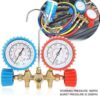 Refrigerant Manifold Gauge Set | Compatible with R12, R22, R404A & R134A | HVAC Air Conditioning Tools with 3 Hoses & Hook for AC Repair Gas Charging Tool