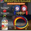 Refrigerant Manifold Gauge Set | Compatible with R12, R22, R404A & R134A | HVAC Air Conditioning Tools with 3 Hoses & Hook for AC Repair Gas Charging Tool