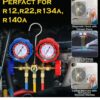 Refrigerant Manifold Gauge Set | Compatible with R12, R22, R404A & R134A | HVAC Air Conditioning Tools with 3 Hoses & Hook for AC Repair Gas Charging Tool