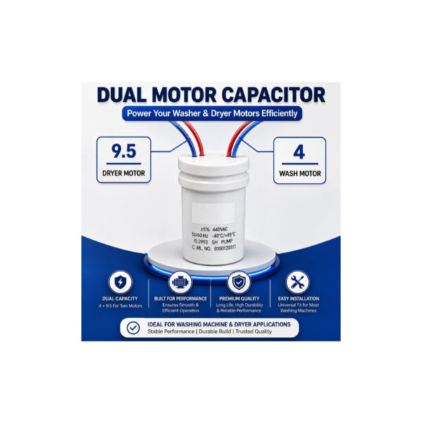 InShot_20260913_212452742 9.5mfd+4mfd Capacitor for Semi-Automatic Washing Machine | Wash Motor & Spin Motor Capacitor | Durable Replacement Part