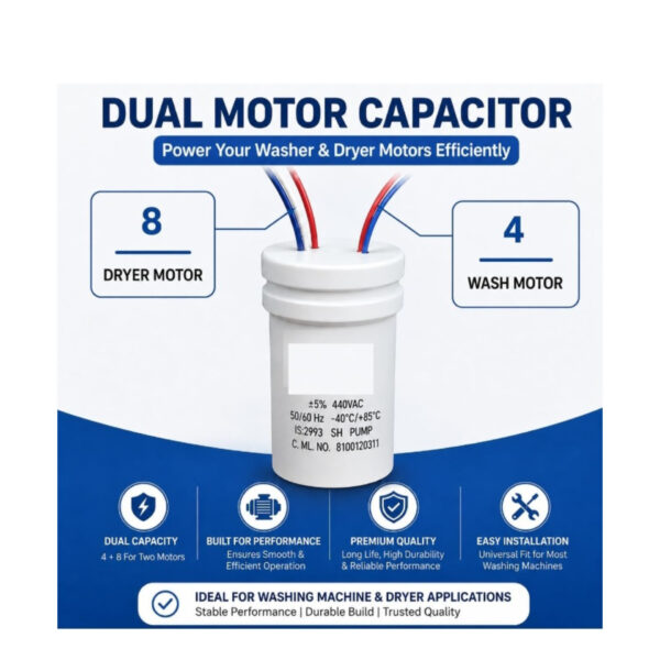 InShot_20260913_213253749 8 mfd+4 mfd washing Machine Capacitor | Semi Automatic Washing Machine Condenser | Universal Motor Capacitor for Wash & Spin Motor (8 mfd+4 mfd)