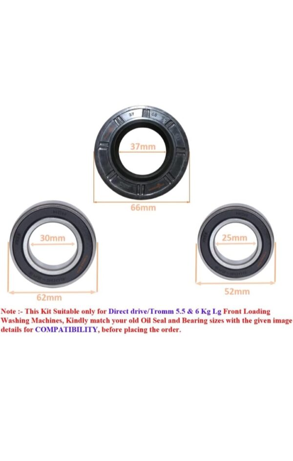 Lg Bearing Kit (6206, 6205 and Oil Seal) Suitable for LG Tromm or Direct Drive 5.5Kg/6Kg/6.5Kg Front Loading Washing Machines