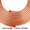 Quarter copper pipe Pure Soft Copper Tube, 7.5mtr, Outer Dia 1/4 inch, Wall Thickness 25 swg, 99.9% Purity, Industrial Metal, Seamless Pipe for Air Conditioning, Refrigeration, Plumbing Systems and DIY Projects